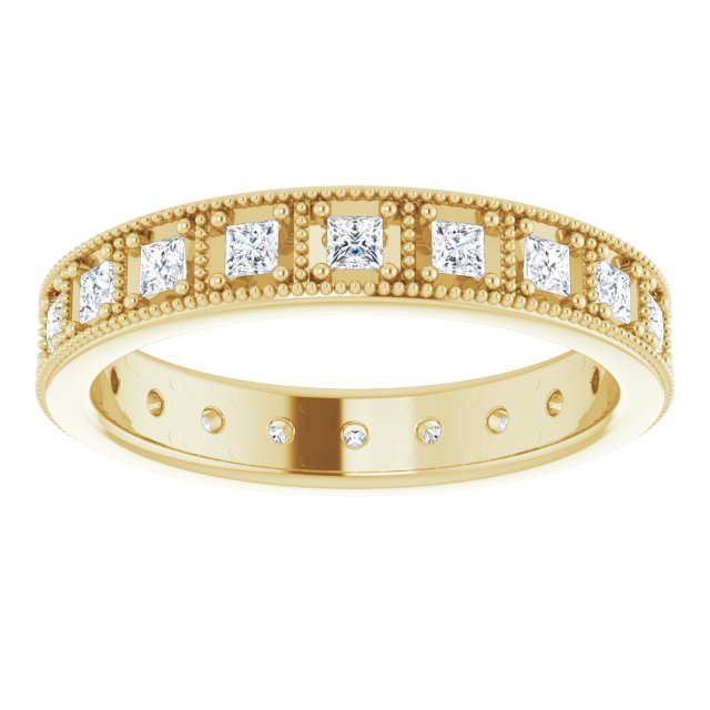 Vintage Style 0.60 ct. Princess Diamond Milgrain Accent Eternity Band-VIRABYANI